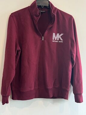 Michael Kors Men's Maroon Quarter-Zip Pullover with MK Logo